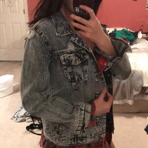 Topshop denim jacket with plaid boyfriend